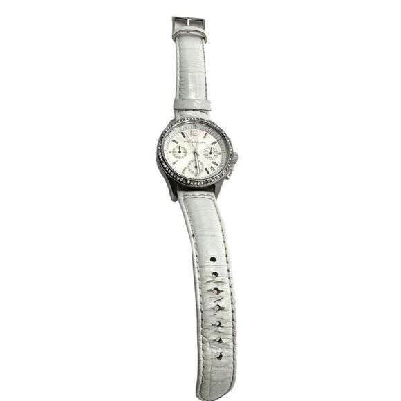 Michael Kors Women's Wristwatch Embossed Genuine Leather Stainless Steel White - Picture 2 of 9